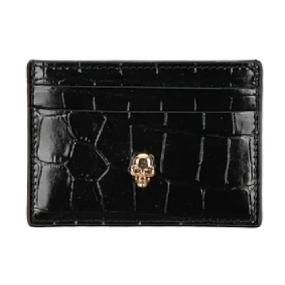 Alexander McQueen Skull Croc Embossed Leather Card Holder Black